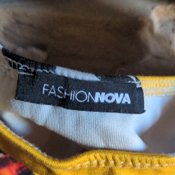 Fashion Nova Yellow Graphic Cropped Tank Top / Sports Bra - Picture 2 of 6